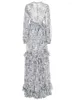 Sukienki na co dzień Linda della 2023 Projektant mody damski w stylu letni kwiatowy nadruk okrągła szyja retro wysoka talia sukienka z długim rękawem