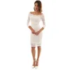 Robes décontractées fête Date femmes blanc voir à travers évider dentelle florale robe moulante bureau dame printemps automne travail basique