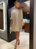 Casual jurken Rhinestone Crystal Patchwork Mini Dress Women Long Sleeve Sheer A-Line Night Parreny Fashion Shiny Loose Club Vest