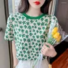 Felpe con cappuccio da donna Abbigliamento da donna T-shirt casual a fiori estivi Abbigliamento coreano per adolescenti Abbigliamento kawaii Top di moda Stampa completa Verde Blu