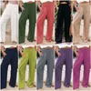 Pantalon femme s printemps été pour bureau dame coton lin poches solide ample décontracté blanc jambe large pantalon long 230428