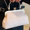 Evening Bags Beige Women Shoulder Elegant Original Straw Woven Metal Chain Female Handbags Environmentally Friendly Crossbody Bag