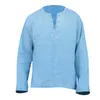Men's T Shirts Spring Long Sleeve Summer Mens Casual V-neck Linen Top Pure Color Wide Loose Fashion Male