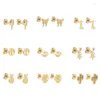 Stud -oorbellen 12 pair/set gouden kleur roestvrij staal voor vrouwen minimalistische ster hart vlinder bloemvorm kleine studs sieraden