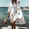 Robes de soirée Vintage surdimensionné chemise Dres été élégant imprimé à manches longues lâche col en V vacances plage Vestidos 230428