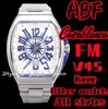 ABF / FM Vanguard Yachting V45, 44x54mm Sapphire Crystal Glass ETA2824 Mechanische beweging, premium rubberen band, stalen riem diamant ingebouwde versie witte