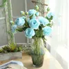 Flores decorativas Wreaths Flor de rosa artificial 3 cabeças de seda Peonia européia Long caule falso Plástico Home Garden Party Wedding Decoração