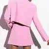 Zweiteiliges Kleid Sommer Damen Anzug Rosa Jacke Mantel Damen Sexy Blazer Solide Langarm Cropped Top Mit Bocydon Rock Set Trf