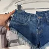 Dames jeans prepomp 2023 zomercollectie gescheurd Tassel Dark Blue Super Short Women Denim Shorts Vintage 149