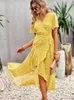 Casual Kleider Damen Blumendruck Aline Split Sommer Elegante Schmetterlingshülse Laceup Frauen Mode Urlaub Sommerkleid Party 230428