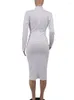 Abiti casual Donna Elegante abito aderente Maniche lunghe Scollo a V Elegante donna da ufficio Abbigliamento da lavoro Modest Date Out Guaina Abiti Primavera