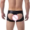 Culotte Sexy Lingerie Gay Culotte Faux Cuir Jockstrap Coquin Ouvert BuMen Sous-Vêtements String Fitness Pénis Pouch Boxer Shorts Trunks