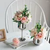 Decorative Flowers 1 Bouquet With Vase Artificial White Pink Rose Autumn Silk For DIY Home Garden Wedding Decoration Fake Plants