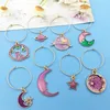 Hoop oorbellen 8pcs Legering geëmailleerde paarse maanster charmes vrouwen mode sieraden schattige romantische Koreaanse stijl drop