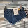 Dames jeans prepomp 2023 zomercollectie gescheurd Tassel Dark Blue Super Short Women Denim Shorts Vintage 149