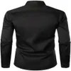 Crew Men is Casual Dress Shirts Långärmade Button Turn Down Shirts Pure Color Black 3XL