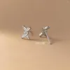 Stud Earrings Real 925 Sterling Silver Crossed Knot For Women Girls Fine Zircon Jewelry Birthday Gifts