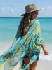 カジュアルドレス因果的な印刷されたチュニック長袖着物セクシーなVネックビーチウェア女性のための夏の服をゆるめるカーディガンA2439