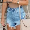 Women's Shorts Fashion Slim Fit High Waist Denim Shorts Women Summer Vintage Daily Casual Holes Blue Three-quarter Pants Female Streetwear 230428