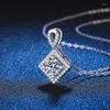 T46i Ketten Zfsilver Mode trendige klassische 925 Silber 1ct Moissanit geometrische quadratische Halskette für Frauen Zubehör Charms Hochzeit Schmuck