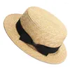 Chapéus largos da borda Moda Chapéu de palha natural Fedora Top apartamento para homens homens Summer praia boné bowknot fita férias em toda a festa oliv22