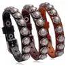 Bracelets porte-bonheur Punk mode Rivets ronds alliage perles Vintage en cuir véritable ceinture bracelet bracelet femmes hommes gothique bijoux