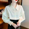 Women's Blouses Lace Shawl Lace-up Turn-down Collar Shirt Women 2023 Spring Fashion Ruffle Long Sleeve Loose White Blouse Office Lady Formal