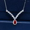 Chains Exquisite Pear Cut Garnet Red CZ Stone V-shaped Necklace For Women Clavicle Chain Banquet Party Jewelry Anniversary Gift