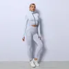 Women's Two Piece Pants SJT888 European And American Seamless Long-sleeved Suit Yoga Vest -proof Sports Underwear High-waist Fitness