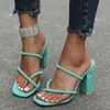 Tofflor Lucyever Summer Women's High Heels Sandals Clip Toe Cross Strap Gladiator Shoes Woman Green Flock Square Femme 43