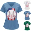 Blouses voor dames los fit Top Vrouwen Onafhankelijkheidsdag Afdrukken Korte mouw V Hals Solid shirts Blouse Tops met zakken Teen T -shirt