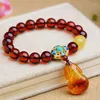 Strand Fine Blood Natural Crystal Bracelets Round Beads With Cheongsam Pendant Hand String Lucky Beauty For Women Gift Jewelry