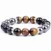 Strand Design Bracciale da polso da uomo 10mm Nero Ematite Ossidiana Occhio di tigre Pietra Perline Braccialetti Braccialetti per gioielli da donna