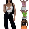 Damestanks vrouwen crop tanktops sexy halter tie-up cut-out trekkoord ruches camisole mouwloze open achterkant vaste kleur kort vest