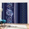 Tenda Blu Scuro Modello Bohemien Stile Etnico Retrò Mezze Tende Oscuranti Grande Finestra Camera da Letto Interni Fiori in Tessuto