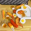 Keychains 3st Simulation Food Orleans Baked Wing Beer Key Chain Funny Tempura Fried Crab Tongs Pendant Keychain Sausage Bag Keyring