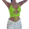 Kvinnors tankar Kvinnor Crop Tank Tops Sexig grimning bindning Cut-Out DrawString Ruched Camisole Sleeveless Open Back Solid Color Short Vest