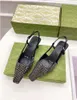 2022 LUXURY Women's G slingback Sandals pump Les chaussures Aria sont présentées en maille noire avec des motifs étincelants de cristaux Boucle arrière