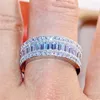 Anillos de racimo Párrafo de lujo Moda 925 Anillo de piedras preciosas de plata esterlina Cuadrado brillante Dedo de diamante simulado completo para mujer Regalo