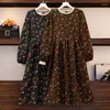 Casual Dresses 2023 Spring Autumn Loose Woman Dresse Vestido De Mulher Robe Vintage Patchwork Lace Floral Corduroy DD78