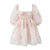 Party Dresses YENKE 2023 Sweet Princess Floral Print Organza Dress Vintage Puff Sleeve Square Neck Ladies Mini Fairy Robe