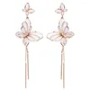 Stud -oorbellen 2023 Koreaanse mode -sieraden Gold vergulde piercing Long Tasel Cute Pink Email Crystal Butterfly voor vrouwelijke meisjes