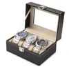 Cajas de reloj 2/3/6/10/12/20 ranuras caja de almacenamiento de exhibición de cuero soporte organizador joyería negra
