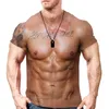 남자 T 셔츠 패션 섹시한 문신 근육 3d 프린트 셔츠 여름 힙합 둥근 목 목걸이 짧은 슬리브 스트리트웨어 재미있는 T 셔츠 카미 세타 230428