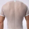 Erkek Tişörtler Erkek Mesh Gömlek Seksi Erkekler Onn Boyun Üstleri Görüyor Singlet Şeffaf Tees Erkek Gündelik Tişört Giysileri Artı Boyut M-XXL