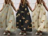 Casual Dresses Summer Fashion Printing Kvinnlig ärmlös klänning Långt löst kvinnors remmen Damer 'Holiday kläder med justerbar