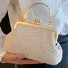 Evening Bags Beige Women Shoulder Elegant Original Straw Woven Metal Chain Female Handbags Environmentally Friendly Crossbody Bag