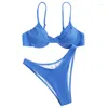 Kobiety niebieskie 2023 Kobiety kąpielowe stroje kąpielowe bikini set wyściełany stanik dwa kawałki bikwiini kąpiel Kąpiel Majer Beach odzież plażowa