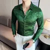 Camicie casual da uomo Camicia jacquard verde di lusso da uomo Nero Bianco Abito da sposa Prom Tuxedo Hemise Homme Manica lunga Slim Fit