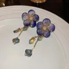 Kolczyki Dangle Fashion Blue Crystal Flower Drop for Women Wedding Party Akcesoria